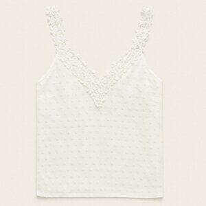 vintage white detailed textured white flower tank